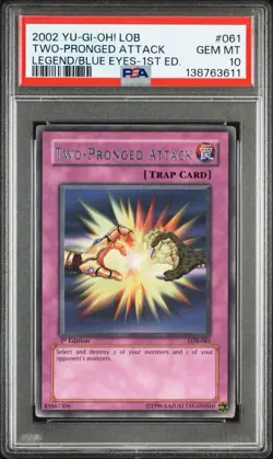 YU-GI-OH! yugioh Two-Pronged Attack LOB-061 Rare 1st Edition PSA10 - Image 3