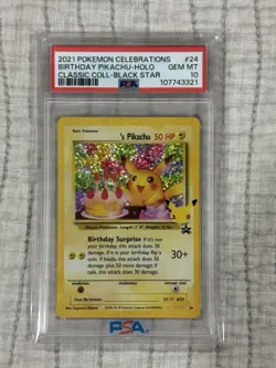 Pokemon Birthday Pikachu Holo Card 24/108 Celebrations 25th Anniversary PSA 10 - Image 1