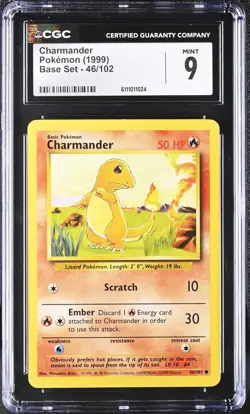 CGC 9 Charmander 1999 Base Set 46/102 Graded Pokemon Card MINT FRESH SLAB - Image 1