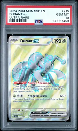 Durant EX 215/191 Ultra Rare Ssp En Surging Sparks Pokemon PSA 10 - Image 1