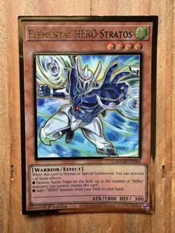 Yu-Gi-Oh! Elemental HERO Stratos MAGO-EN004 Maximum Gold 1st Edition Card - Image 1