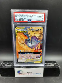 2019 POKEMON SUN & MOON HIDDEN FATES #44 MOLTRES & ZAPDOS & ARTICUNO GX PSA 10 - Image 1