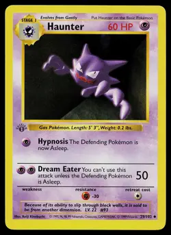 Pokemon Card - Haunter 1st Edition Base Set Shadowless 29/102 - Image 1