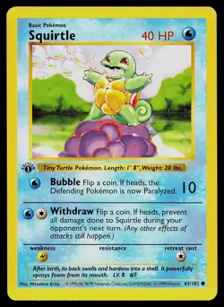 Pokemon Card - Squirtle 1st Edition Base Set Shadowless 63/102 - Image 1