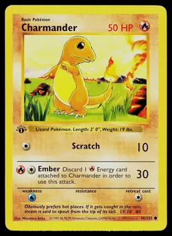 Pokemon Card - Charmander 1st Edition Base Set Shadowless 46/102 - Image 1