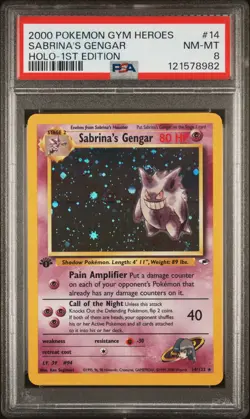 2000 POKEMON GYM HEROES HOLO-1ST ED #14 SABRINA'S GENGAR PSA 8 - Image 1