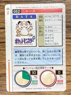 Pokemon Carddass Card Meowth No.52 Bandai Pocket Monsters Green ver. 1996 - Image 2