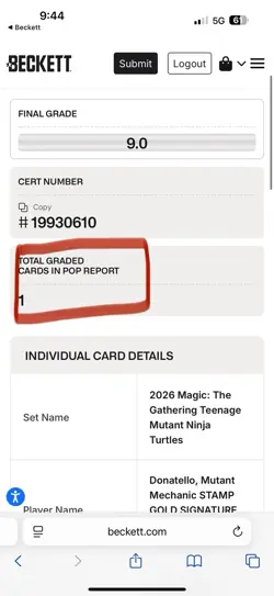 Donatello, Mutant Mechanic TMNT MTG Gold Stamped Signature - Image 4