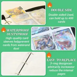 Card Binder for Pokemon Cards Holder Fits 400 Cards w/ 50 Removable Sleeves TCG - Image 5