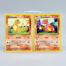 Pokemon Charmeleon 24 /102 Charmander 26/102 Base Set Unlimited Vintage 1999 MP+ - Image 1