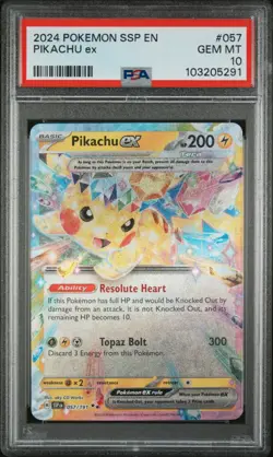 PIKACHU EX #057 PSA 10 2024 POKEMON SSP EN-SURGING SPARKS - Image 1