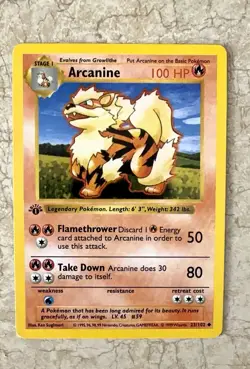 VINTAGE POKEMON 1st Edition Shadowless Base Set ARCANINE 23/102 Uncommon NM/NM+ - Image 1