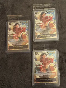 3x SEALED Luffy.D.Monkey Japan Expo French Exclusive P-075 Promo card Gold Foil - Image 1