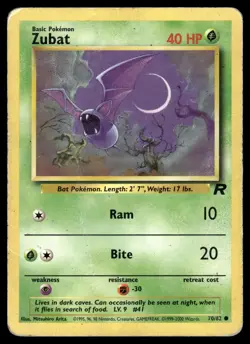 ZUBAT - 70/82 Common Team Rocket Pokemon HP - Image 1