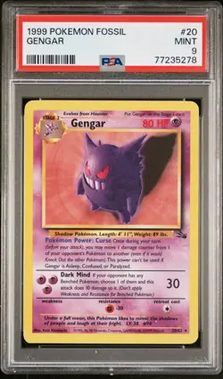 Vintage 1999 Pokemon Fossil GENGAR #20 PSA 9 MINT - Image 1