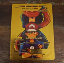 2024 Pokemon Gold Foil Fan Art Card Ash Ketchum VMax 5000000 Basic - Image 1