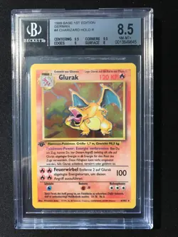 Pokemon Karte Glurak 1 Edition Base Set Deutsch WOTC 1999 1st Edition BGS 8.5 - Image 1