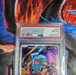 Pokemon TCG Destined Rivals Team Rockets Wobbuffet PSA 8 - Image 2