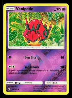 Venipede 56/147 Burning Shadows LP Reverse Holo Pokemon Card TCG - Image 1