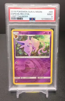 Espeon 89/214 Reverse Holo Rare Pokemon Sun & Moon Lost Thunder Graded PSA 9 - Image 1