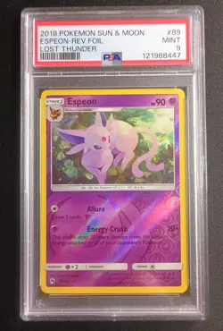 Espeon 89/214 Reverse Holo Rare Pokemon Sun & Moon Lost Thunder Graded PSA 9 - Image 2