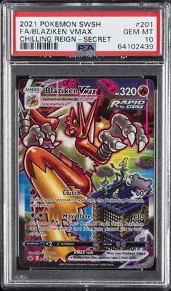 2021 POKEMON SWORD & SHIELD CHILLING REIGN SECRET FULL ART/BLAZIKEN VMAX PSA 10 - Image 1