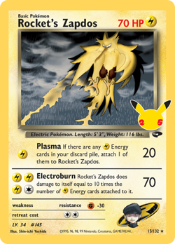 ROCKET'S ZAPDOS 15/132 HOLO CELEBRATIONS: CLASSIC COLLECTION POKEMON LP - Image 1