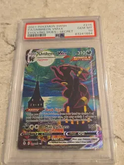 POKEMON 2021 FA/UMBREON VMAX-SECRET SWORD & SHIELD EVOLVING SKIES #215 PSA 10 - Image 1