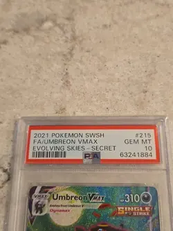 POKEMON 2021 FA/UMBREON VMAX-SECRET SWORD & SHIELD EVOLVING SKIES #215 PSA 10 - Image 2