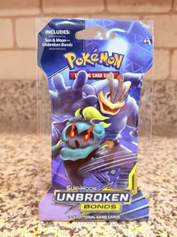 Pokemon Sun & Moon Unbroken Bonds Sleeved Booster Pack Machamp and Marshadow Art - Image 1