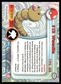 Pokemon Cards Weedle #13 Topps Trading Cards Series 1 MP *1 - Image 2