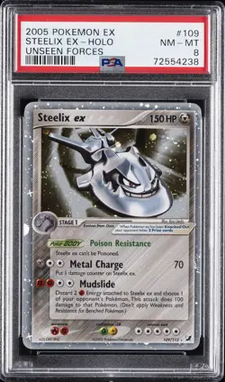 2005 POKEMON EX UNSEEN FORCES #109 STEELIX EX-HOLO PSA 8 - Image 1