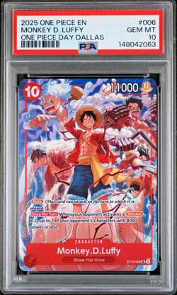 2025 One Piece Monkey D. Luffey Dallas Day English Promo ST10-006 PSA 10 - Image 1