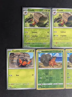 Crustle (x2/1RevHOLO) + Dwebble (x3/1Rev HOLO) 5-card mixed Pokemon lot - PWE - Image 3