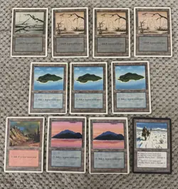 MTG Vintage Lot-Adarkar Wastes (Ice Age Rare) + 10x 4th Ed Lands-Islands/Swamps - Image 1