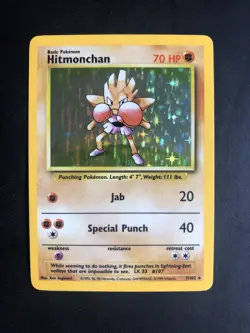 7/102 Hitmonchan | Holo Pokemon Trading Card | Base Set Unlimited LP - Image 1