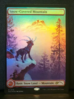 MTG Secret Lair Snow Covered Mountain 1476 Rainbow Foil Borderless Alt Art Full - Image 1