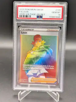 PSA 10 Gem - Leon Secret Rare Rainbow 195/185 - Vivid Voltage 2020 Pokemon Card - Image 1