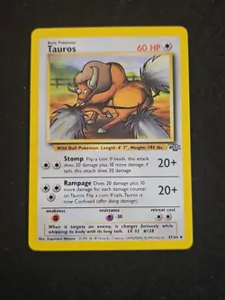 Pokemon TCG Tauros Jungle Card 47/64 Unlimited Uncommon WOTC LP 1999 Vintage - Image 1