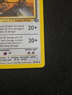 Pokemon TCG Tauros Jungle Card 47/64 Unlimited Uncommon WOTC LP 1999 Vintage - Image 4