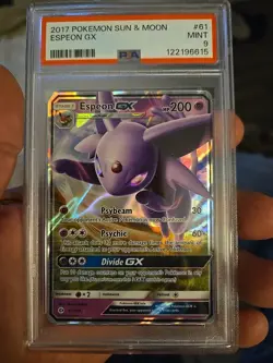 Pokemon TCG 2017 Espeon GX Card 61/149 Sun & Moon PSA 9 Mint - Image 1