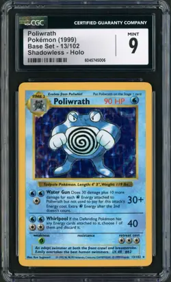 1999 Pokemon Base Set Shadowless Poliwrath Holo Rare #13 CGC 9 - Image 1