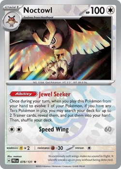 Noctowl (Master Ball) - 078/131 - Pokemon Prismatic Evolutions Rare NM - Image 1