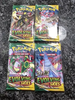 Pokemon Evolving Skies Booster Pack Art Set - Factory Sealed Lot of 4 Packs - Image 1