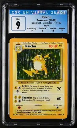 1999 Pokemon Base Set Raichu Holo CGC 9 #14/102 - Image 1