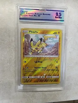 Pikachu 2017 Pokemon Burning Shadows Reverse Holi No. 40 9.5 Gem Mint - Image 2