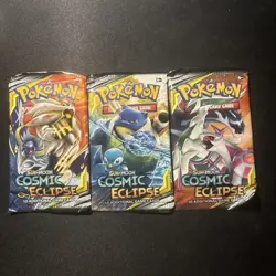 Pokemon TCG: Sun & Moon—3x Cosmic Eclipse Booster Packs- Sealed - Image 1