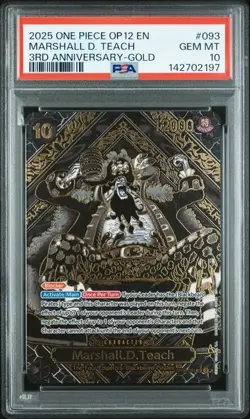 2025 ONE PIECE OP12 #093 MARSHALL D. TEACH 3RD ANNIVERSAR-GOLD PSA 10 - Image 1