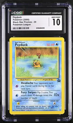 CGC 10 Psyduck 2000 Black Star Promo 20 Pokemon League Graded Pokemon Card - Image 1