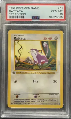 1999 Pokemon Base Set Shadowless 1st Edition Rattata #61 PSA 10 - Image 1